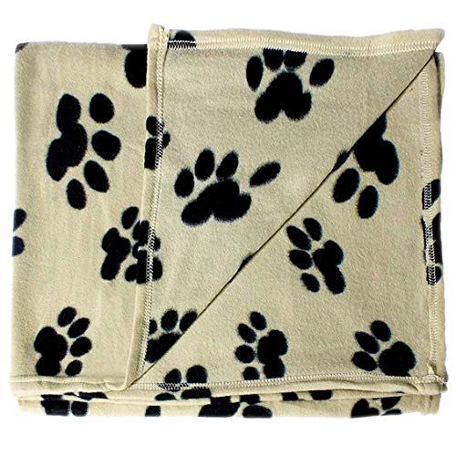 бого Марки Голямо одеало за домашни любимци от руно с плат за печат с лапи - 60 x 39 Хвърляне на кучета и котки (тен и черно)