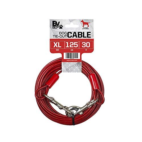 Kabel BV Pet Tie Out untuk Anjing Hingga 125 Pound, 30 Kaki (Merah / 125lbs / 30ft)