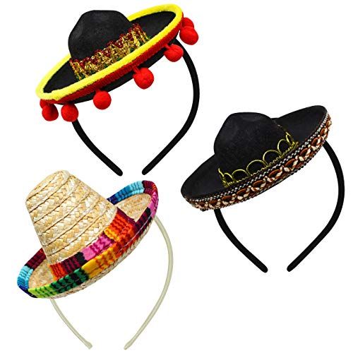 3 kompiuteriai „Cinco De Mayo Fiesta“ audinio ir šiaudų „Sombrero“ galvos juostelių vakarėlio kostiumas linksmiems „Fiesta“ skrybėlių vakarėlių reikmenims, „Luau“ renginių nuotraukų rekvizitai, meksikietiškų temų dekoracijos, „Dia De Muertos“ ir vakarėlių malonumai