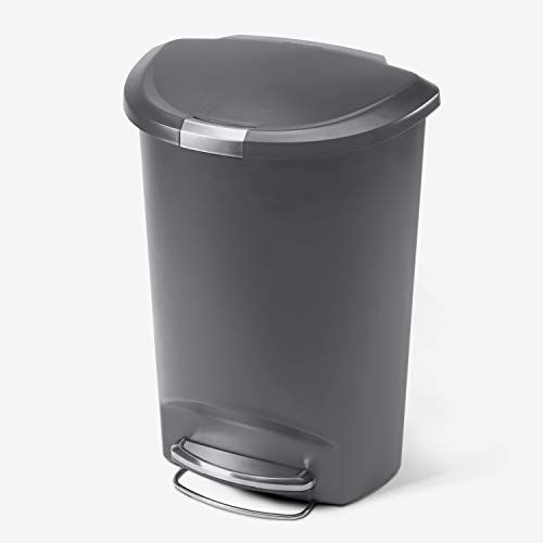 vienkārša cilvēka pusapaļa virtuves pakāpiena atkritumu tvertne, 50 litru viegli atverams iepakojums, pelēka