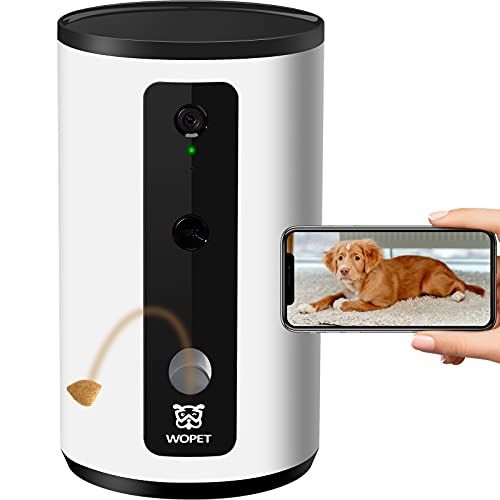 WOpet -älykäs lemmikkikamera: koiranherkkuannostelija, Full HD WiFi -eläinkamera, jossa on yökuvaus lemmikkieläinten katseluun, kaksisuuntainen ääniviestintä koirille ja kissoille, valvo lemmikkiäsi etänä