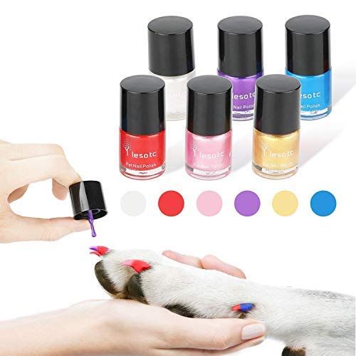 lesotc Dog Nail Polish Set, 6 färgset (rosa, lila, rött, guld, blått, silver), giftfritt vattenbaserat nagellack för husdjur, naturligt och säkert, lämpligt för alla husdjur (fåglar, möss, grisar och kanin)