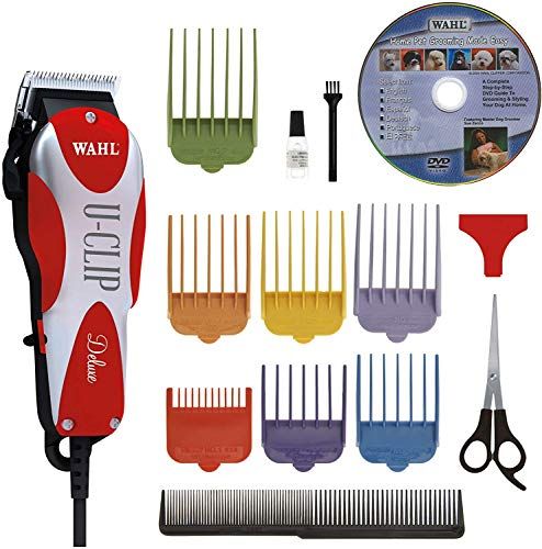 Wahl Professional Animal Deluxe U-Clip Pet، Dog، & Cat Clipper & Grooming Kit (# 9484-300) ، أحمر وكروم