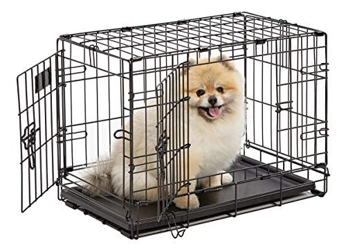 Кутия за кучета, MidWest iCrate XS Сгъваема метална щайга за кучета с разделителна плоскост, предпазващи подовите крака и водонепроницаема тава за кучета, 22 L x 13 W x 16 H инча, XS Порода кучета, черна