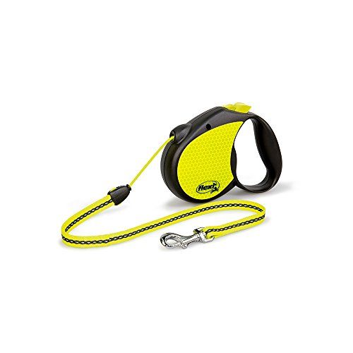 Flexi Neon Retractable Dog Leash (Cord) 16 fot, Medium, Svart/Neongul