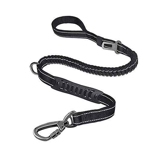 Laisse de chien élastique pour la marche - Misthis Laisse de chien robuste de 4 à 6 pieds avec fils hautement réfléchissants et tampon pour chiens de taille moyenne et grande, ceinture de sécurité de voiture durable (noir)
