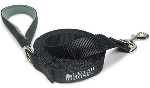 Leashboss 10 Foot Dog каишка с подплатена дръжка - дълъг каишка за туризъм, къмпинг, проучване или ходене (10 крака, черно/червено/сиво)