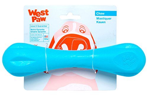 West Paw Zogoflex Hurley Hundeknochen-Kauspielzeug – Schwimmfähiges Haustierspielzeug für aggressives Kauen, Fangen, Holen – Bunte Knochen für Hunde – Recyclebar, Spülmaschinenfest, Ungiftig, Groß, Aqua
