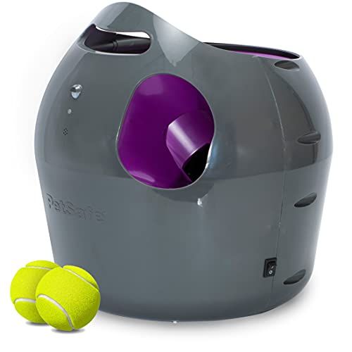PetSafe Automatic Dog Toy Ball Launcher - قاذف كرة التنس التفاعلي للكلاب في الداخل والخارج نطاق قابل للتعديل - مستشعر الحركة - خيارات لطاقة التكييف أو تعمل بالبطارية