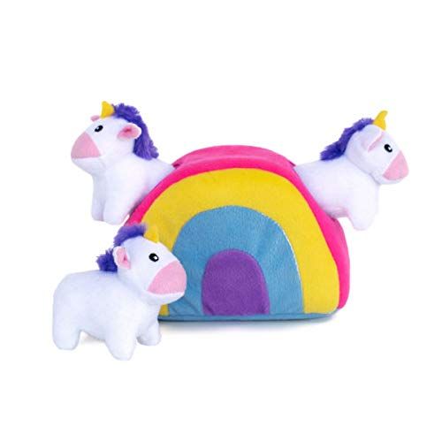 ZippyPaws - Zippy Burrow Interactive Squeaky Hide and Seek Alsh Dog Toy - Unicorns in Rainbow