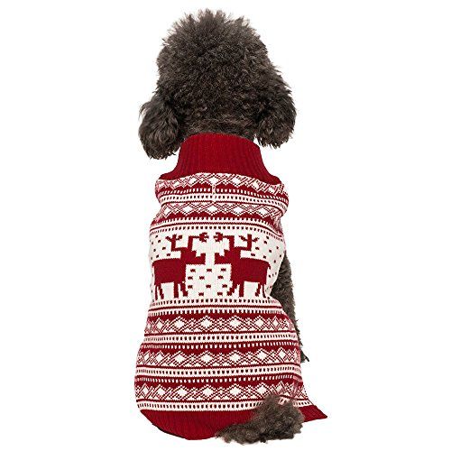 Čučoriedkový miláčik 6 vzorov Vintage slávnostný červený škaredý vianočný sob sviatočný sviatočný sveter pre psa, dĺžka chrbta 14