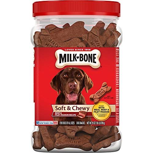 Млечни костни меки и дъвчащи лакомства за кучета, рецепта от миньон от телешко и филе, 25 унции