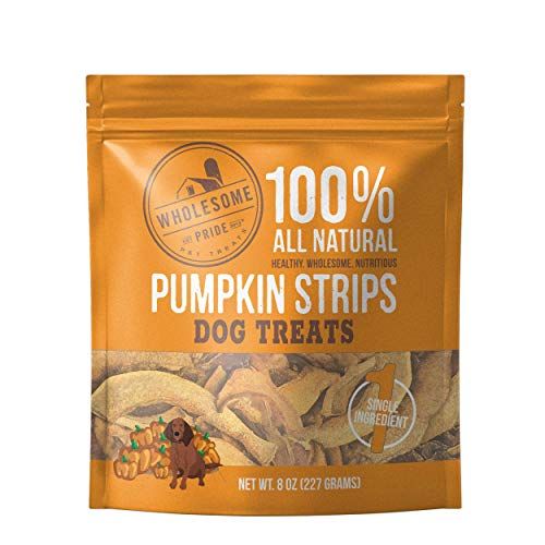 Wholesome Pride Pumpkin Strips Dog Treats, 8 oz - All Natural Healthy - Vegan, Gluten and Grain-Free Dog Snacks - Made in USA