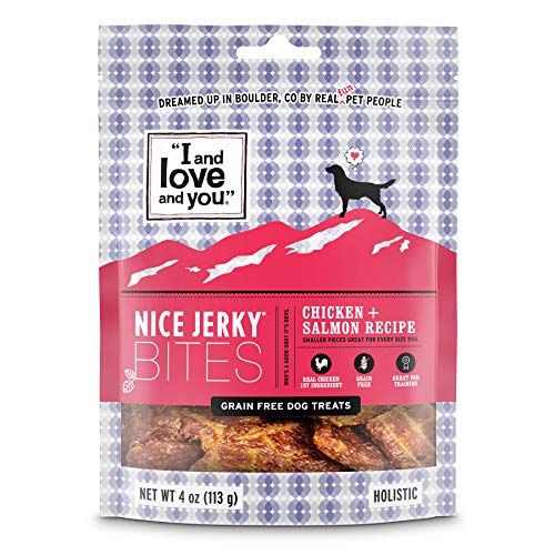 I and love and you Nice Jerky Bites - Friandises pour chiens sans céréales, saumon + poulet, 4 onces, paquet de 1